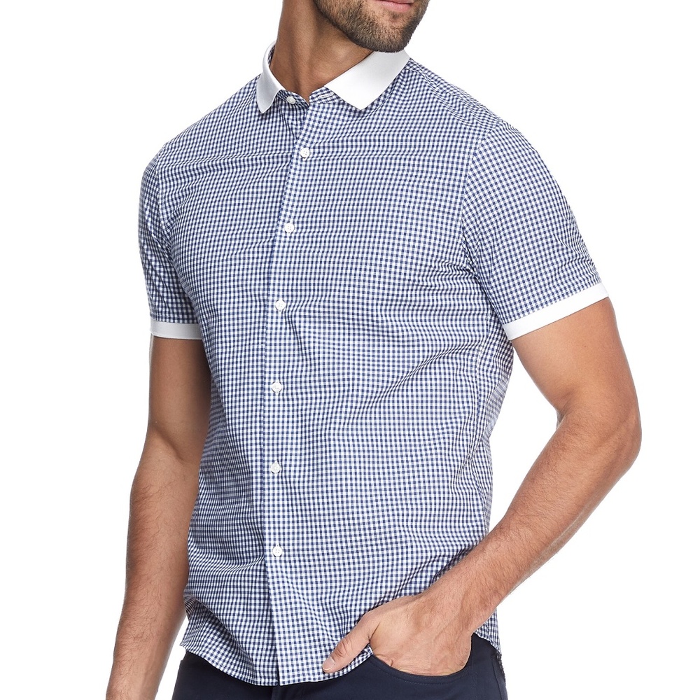Michael Kors Mens Slim-Fit Gingham Shirt Bright Navy